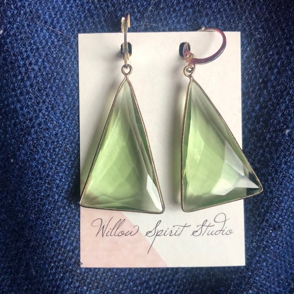 Light green prism triangle earrings